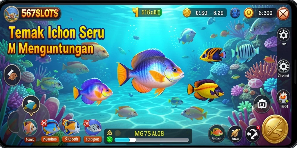 Tampilan gameplay seru di 567SLOTS saat menembak ikan.