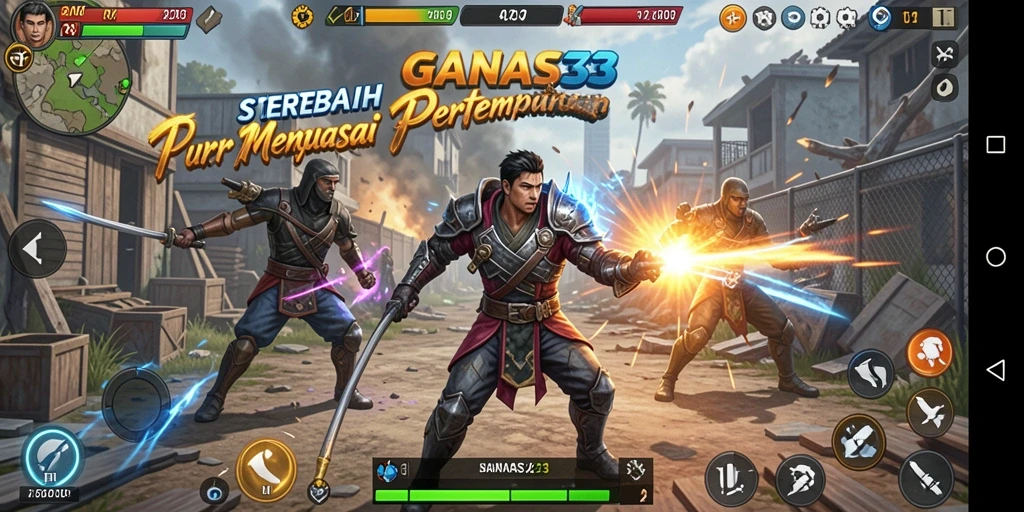 Tangkapan layar gameplay seru dalam GANAS33 yang menunjukkan strategi pertempuran.