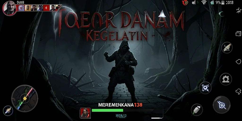Screenshot gameplay menakutkan dari MERDEKA138 dengan suasana gelap.