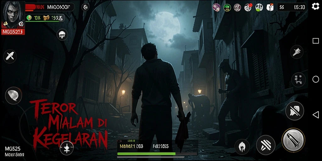 Screenshot gameplay MG525 menampilkan suasana mencekam dan desain yang menakutkan.